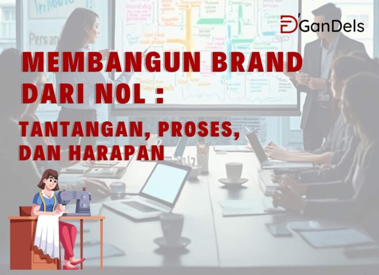 Ilustrasi orang membangun brand dari awal dengan laptop dan papan ide strategi