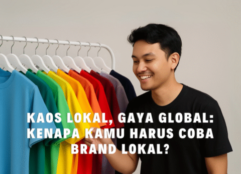 Model memakai kaos polos brand lokal berkualitas dari dgandels
