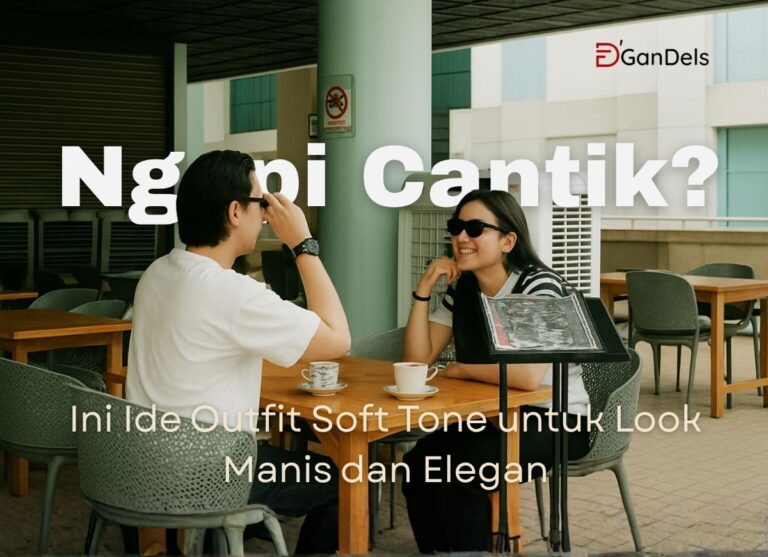 Banner Ngopi Cantik dengan ide outfit soft tone look manis dan elegan