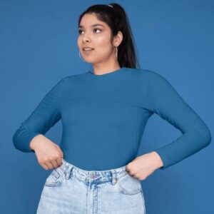 Kaos polos cewek warna deep blue lengan panjang